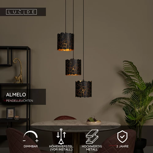 Lucide ALMELO - Pendelleuchten - 3xE27 - Schwarz - USP